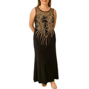 Black Gold Leave Sequence Maxi Dress