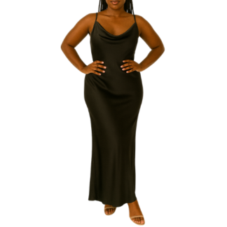 Black Satin Maxi Halter Neck Dress