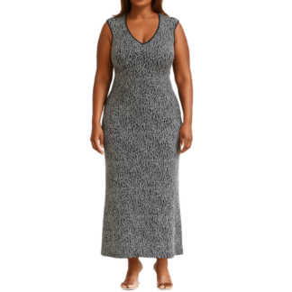 V-Neck Silver and Black Maxi Dress