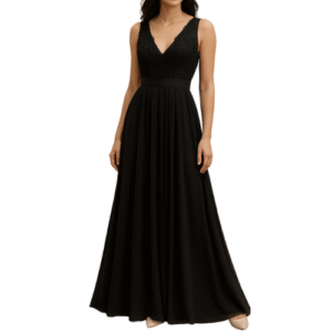 Black Lace V-Neck Maxi Dress