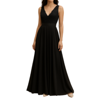 Black Lace V-Neck Maxi Dress