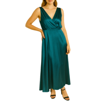 Blue-Green Satin Halter Neck Maxi Dress
