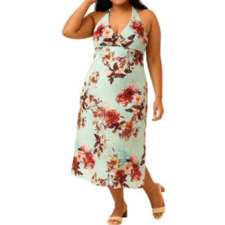 Light Blue Halter Neck Flower Dress