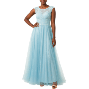 Baby Blue Ball Gown with Flowers and beads on bodice