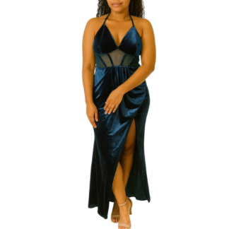 Black Velvet Maxi Dress With Slit On Side