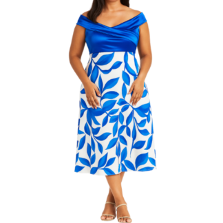 Blue Off Shoulder Floral Dress