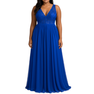Royal Blue Lace V-Neck Gown