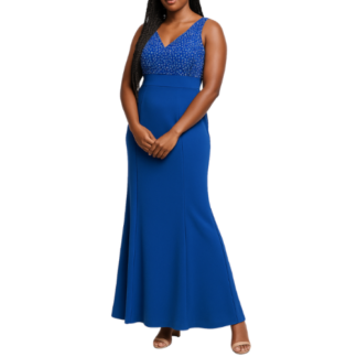 Blue Sequin V-Neck Maxi Dress