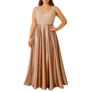 Champagne Satin Dress with Lace Bodice