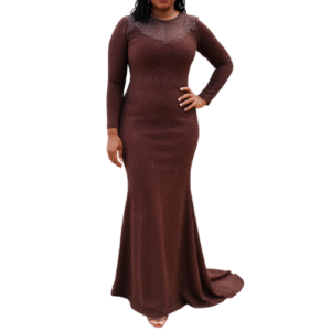 Long Sleeve Brown Glitter Mermaid Dress