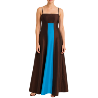 Brown Maxi Dress With Blue Stripe