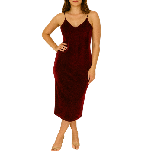 Maroon Velvet Midi Dress
