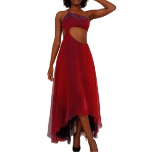 Long Maroon Dress with Open Tummy