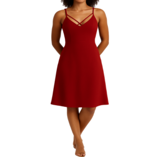 Thin Strap Maroon Midi Dress