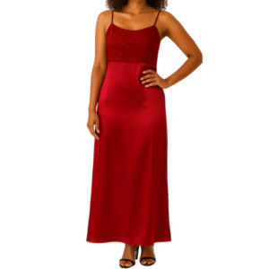Long Maroon Silk Dress with Lace