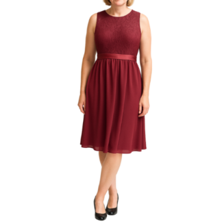 Maroon Lace Sleeveless A-Line Dress