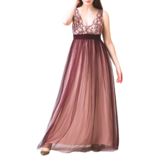Maroon Lace Embellished Maxi Dress