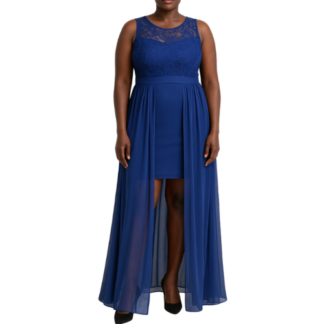 Blue Lace and Chiffon Overlay Dress