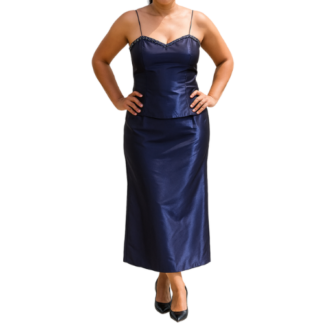 Navy Blue Satin Spaghetti Strap 2 Piece