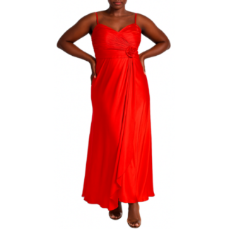 Orange Ruched Satin Maxi Dress
