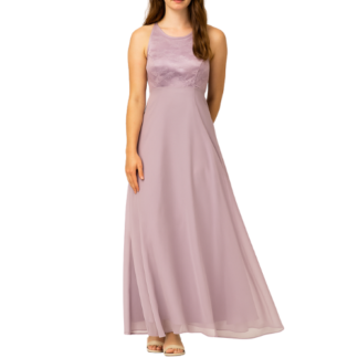 Purple Satin with Silver Flowers on Bodice