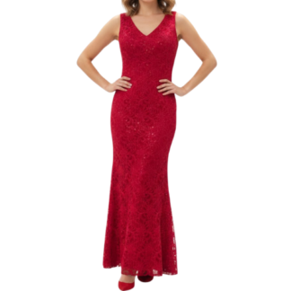 Red Lace Sequin Floor Length