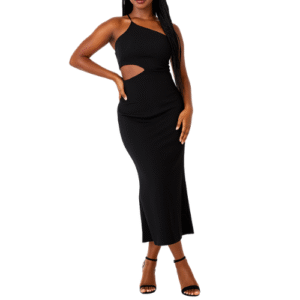 Black One Shoulder Maxi Dress Open On Side