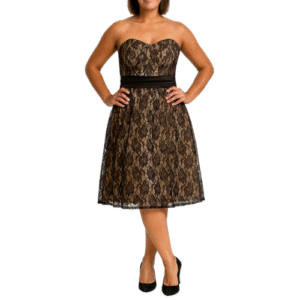 Gold Midi Dress with Black Lace