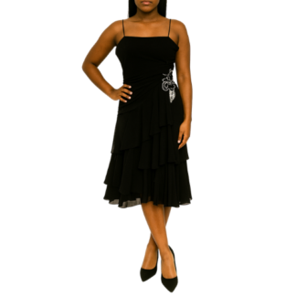 Black with Silver Sequence Leaves Midi Dress