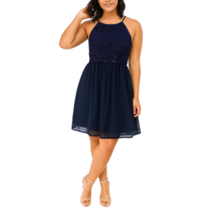 Midi Dark Blue Lace Bodice Dress
