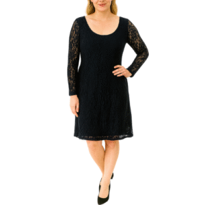 Midi Dark Blue Dress with Lace Sleeves