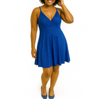 Blue Glitter Mini Dress with Thin Straps
