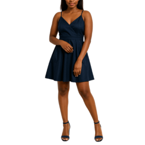 Mini Deep Blue Satin Dress with Pockets