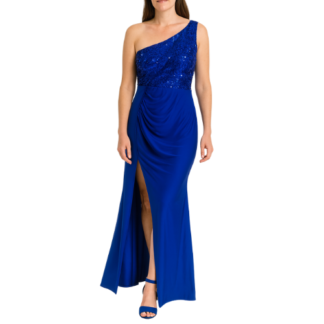 Dark Blue 1 Shoulder Maxi Dress with Sequence Bodice
