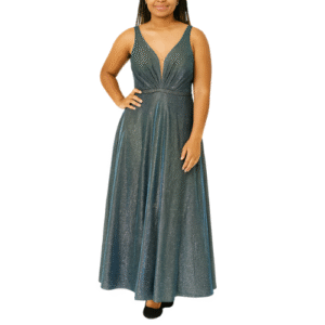 Blue Metallic with Silver Glitter Ball Gown