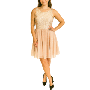 Cream Midi Dress with Gold Sequence