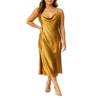 Gold Thin Strap Midi Dress