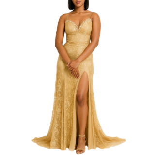 Gold Maxi Dress with Subtle Floral Print