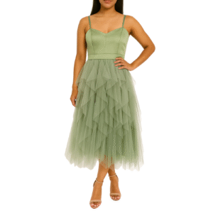 Light Green Midi Dress with Wide Skirt