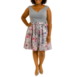 Mini Grey Bodice and Flower Print Skirt Dress