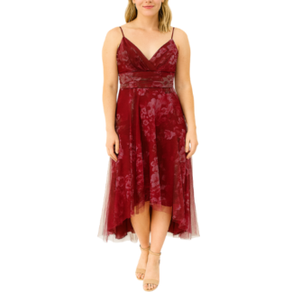Maroon High Low Dress with Flowers