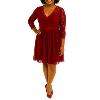 Mini Maroon Dress with Lace Bodice