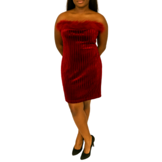 Maroon Velvet Strapless Mini Dress