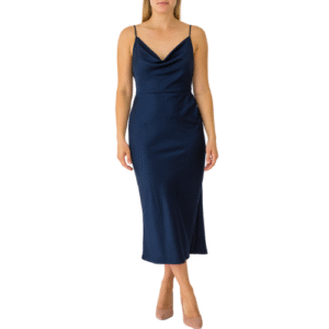 Navy Blue Satin Midi Dress