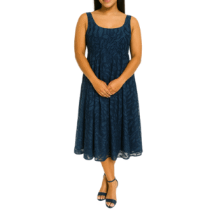 Navy Blue Midi Dress with Pattern