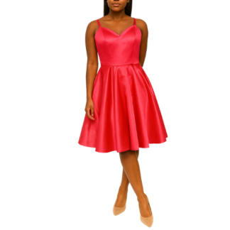 Pink-Orange Satin Wide Skirt Midi Dress
