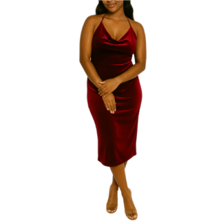 Red Velvet Cowl Neck Mini Dress