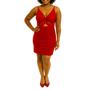 Mini Red Dress with Lace on Bodice