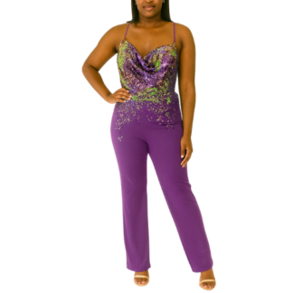 Purple Jumpsuit with Sequence on Bodice