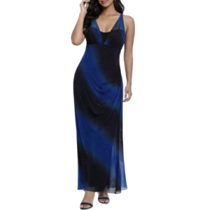 Blue and Black Maxi Dress with Halter Neck and Glitter